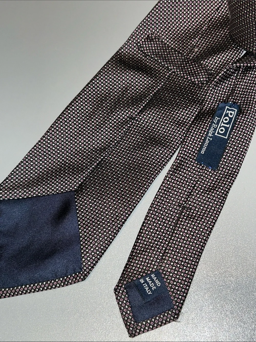 Polo Ralph Lauren Men's Pink and Black Microdot Silk Tie Made in Italy 66 inches